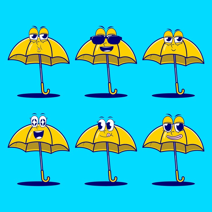 Emojis de dibujos animados de vector de paraguas