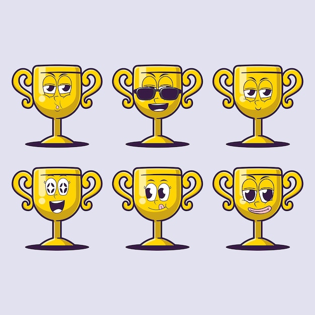 Emojis de dibujos animados de vector de trofeo de oro