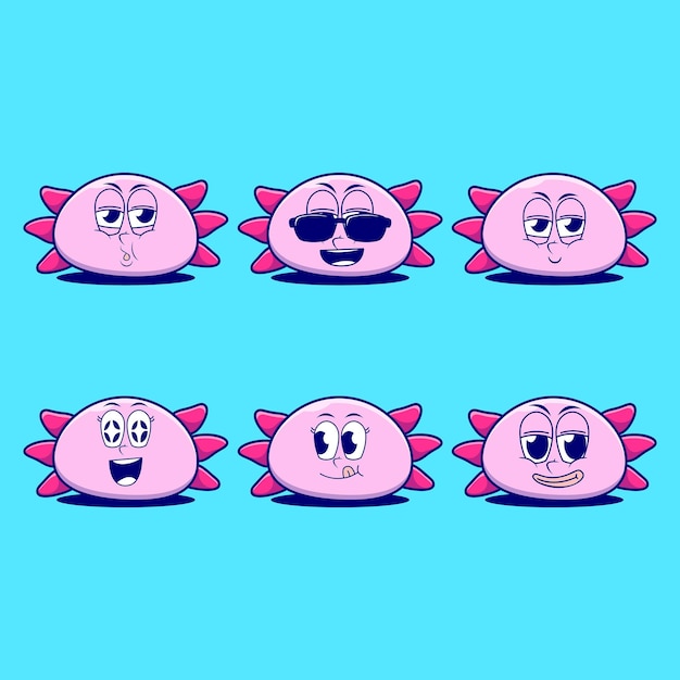 Emojis de dibujos animados vectoriales de ajolote