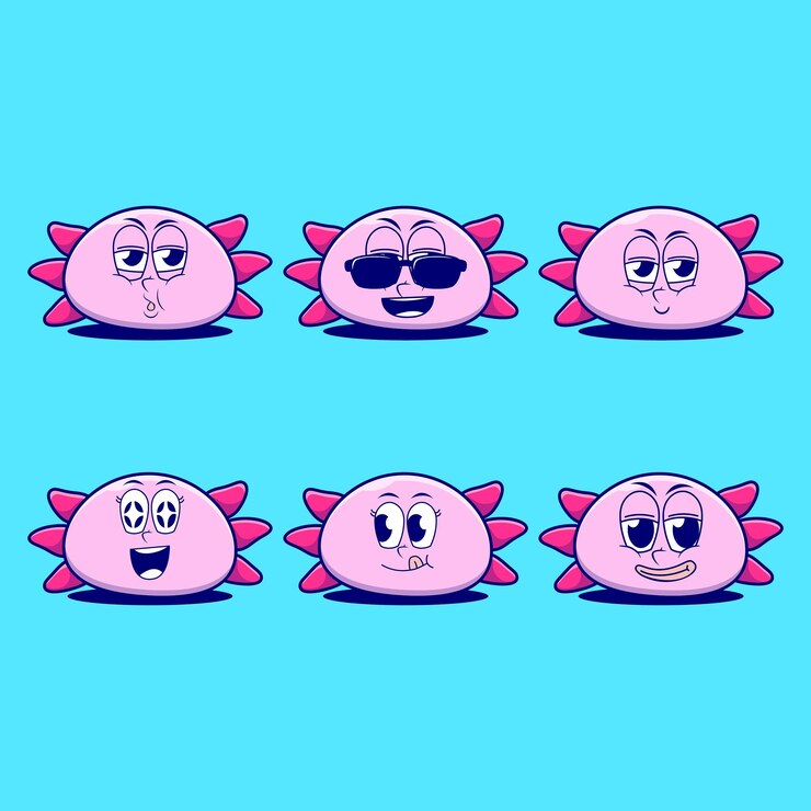 Emojis de dibujos animados vectoriales de ajolote