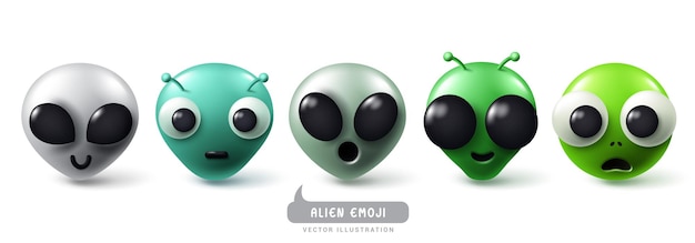 Vector emojis extraterrestres emoticonos personajes vector conjunto emoji emoticonos extraterrestres criatura monstruo en feliz