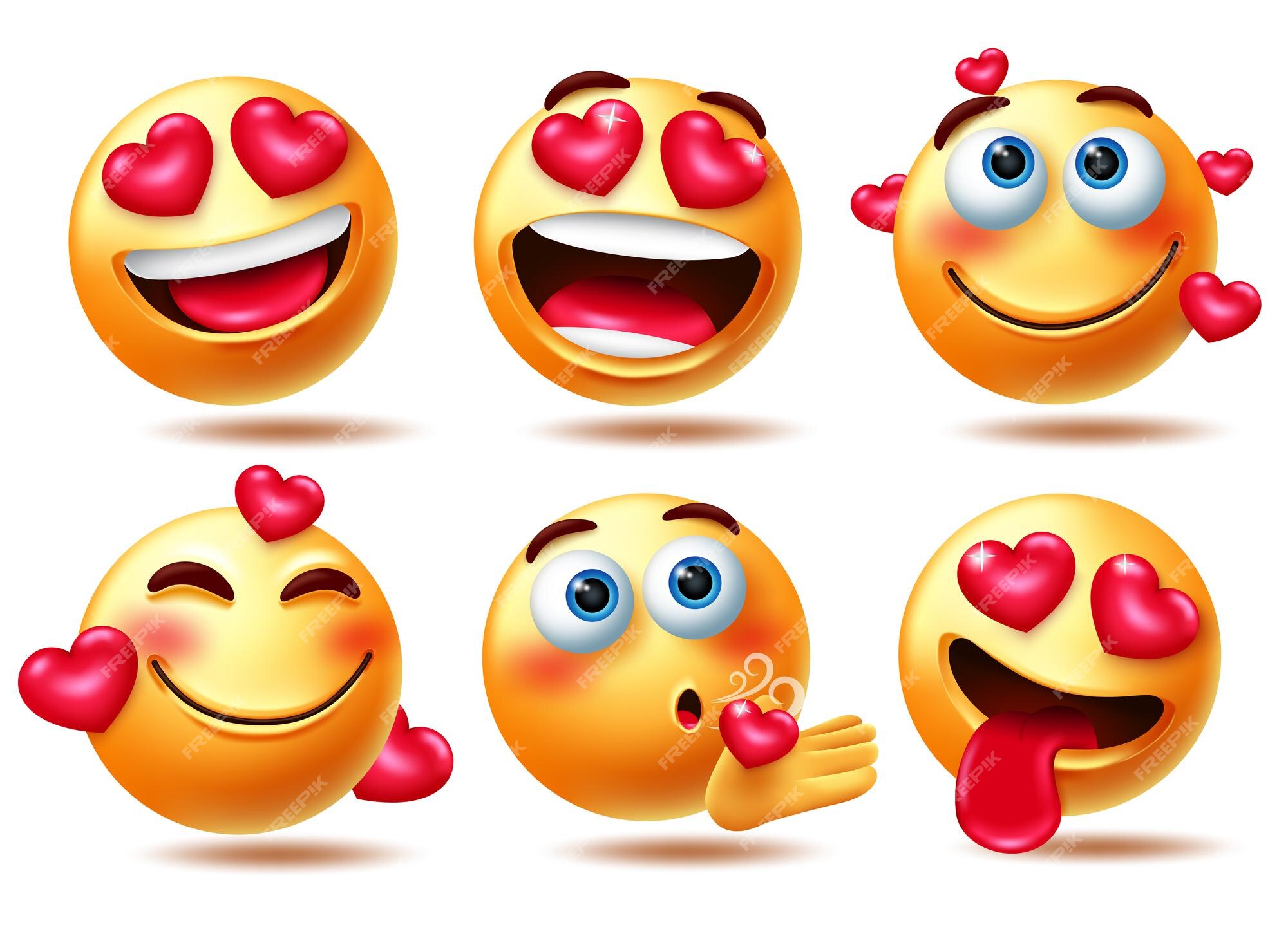 Emoticon amor vector juego de caracteres en amor 3d emoji personajes con  corazones elemento en feliz | Vector Premium