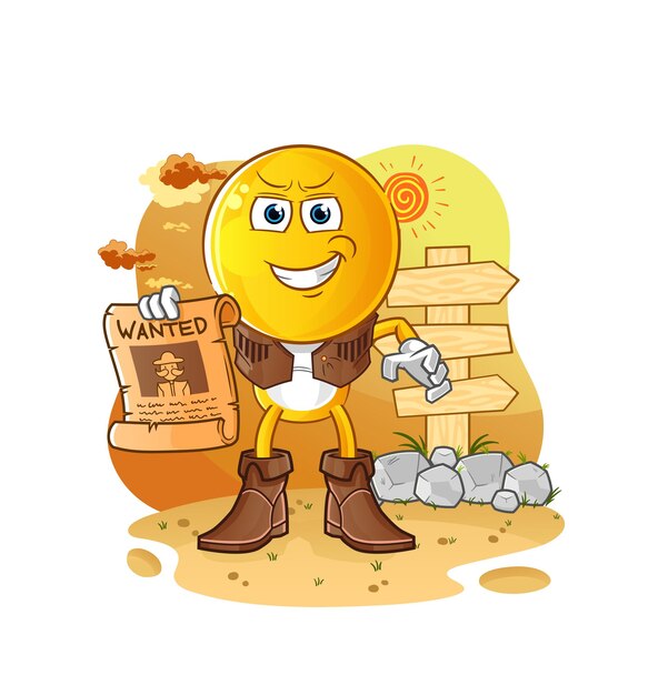 Emoticon cabeza vaquero de dibujos animados con vector de dibujos animados de papel buscado