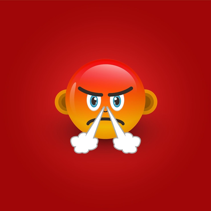 Vector emoticon cara enojada vector emoticon lindo aislado sobre fondo rojo ilustración 3d vector premium