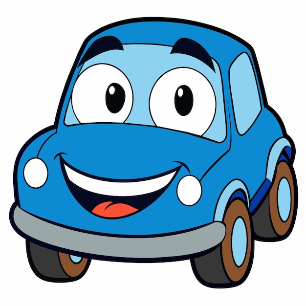 Emoticon de coche azul cara de coche graciosa personaje sonríe iconos ilustración vectorial