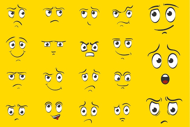 Emoticon comic avatar set color emociones personaje caricatura cara expresión dibujado a mano doodle