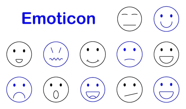 Emoticon conjunto icono sonrisa ceño fruncido sorpresa neutral feliz triste enojado indiferente emociones expresiones sentimientos estado de ánimo cara comunicación retroalimentación interacción digital en línea