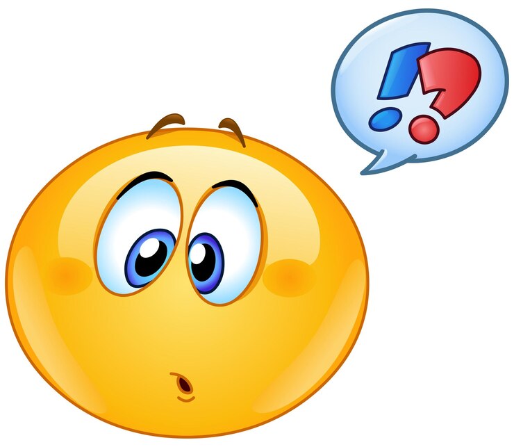 Vector emoticon emoji confundido con signos de pregunta y exclamación en la burbuja de habla