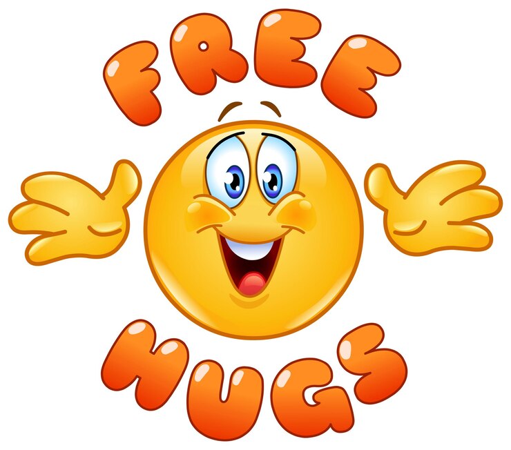 Vector emoticon de emoji feliz extendiendo los brazos sin abrazos letras