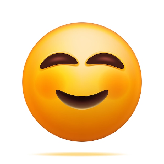 Emoticon feliz 3d sonrojado con ojos sonrientes