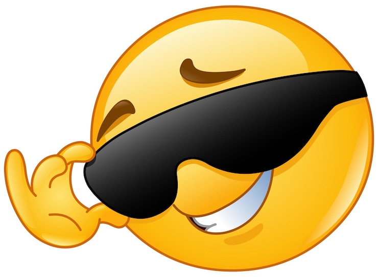 Vector emoticon feliz tocando o arreglando sus gafas de sol