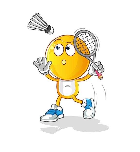 Emoticon head cartoon smash en bádminton. vector de mascota de dibujos animados