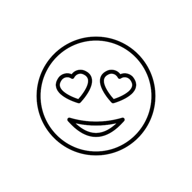 Emoticon con icono de línea de ojos en forma de corazón Sonrisa emoji expresar emoción sentimiento reacción enviar mensaje mensajero Concepto de comunicación en línea Icono de línea negra vectorial sobre un fondo blanco