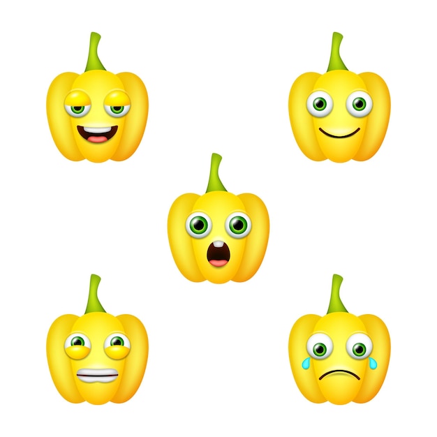Emoticon de lindo conjunto de vectores aislados de pimiento amarillo