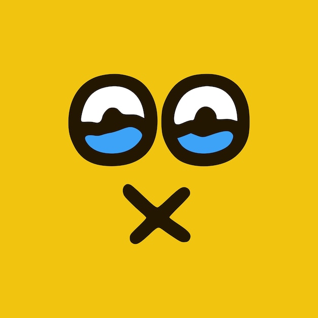 Emoticon llorando con la boca cerrada en estilo doodle