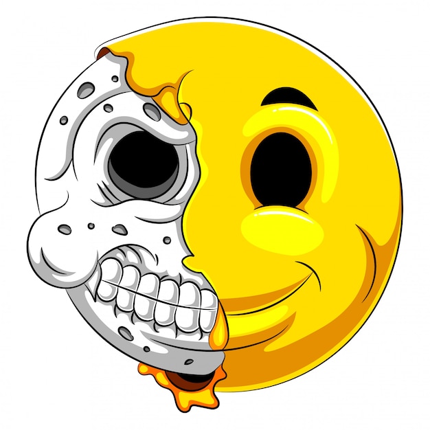 Emoticon de media calavera con fondo blanco