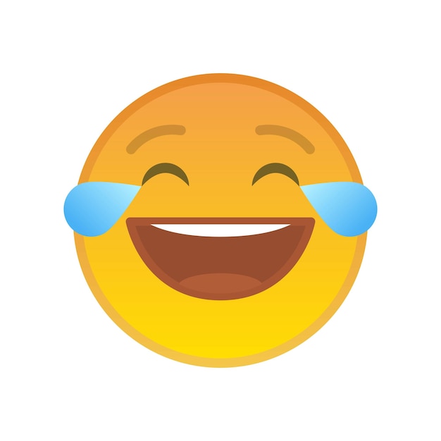 Emoticón de risa con lágrimas de alegría signo aislado Lol símbolo de emoji amarillo Elemento vectorial de comunicación social y chat en Internet Cara sonriente de felicidad con expresión facial en estilo plano