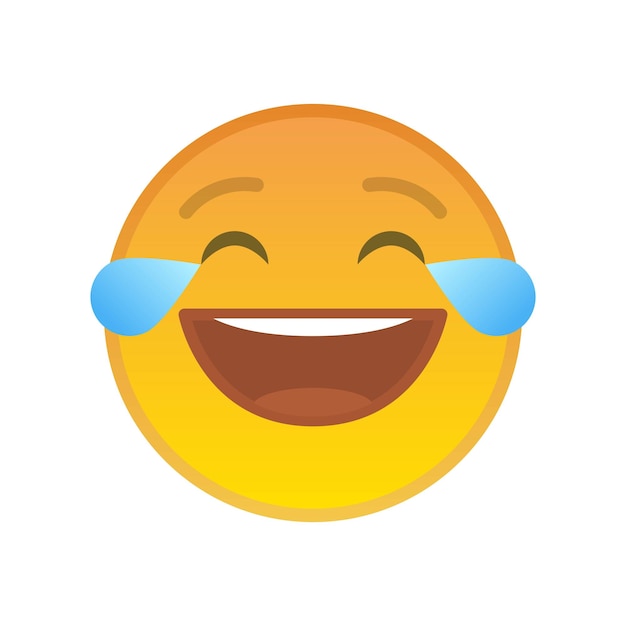 Vector emoticón de risa con lágrimas de alegría signo aislado lol símbolo de emoji amarillo elemento vectorial de comunicación social y chat en internet cara sonriente de felicidad con expresión facial en estilo plano