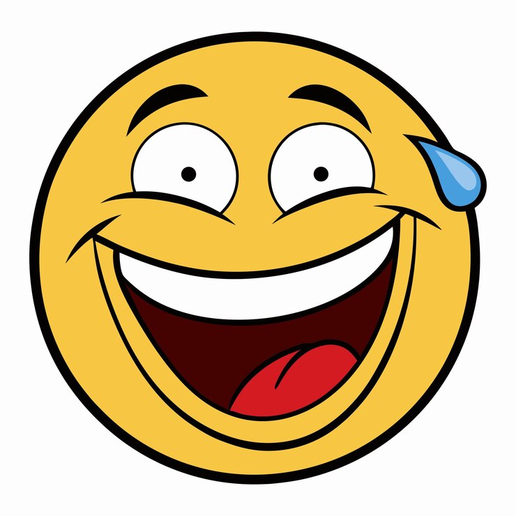 Vector emoticon sonriente y riendo con gota de sudor