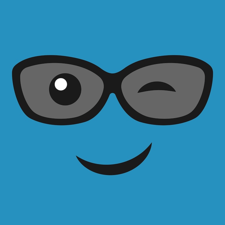 Vector emoticon sonrisa con guiño de cara con gafas