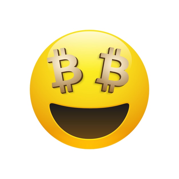 Emoticon vectorial con ojos dorados de señal de bitcoin