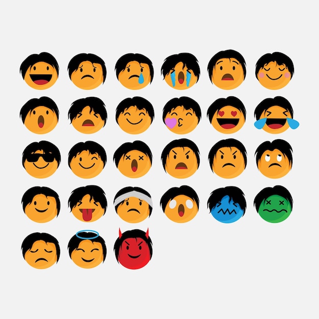 Vector emoticones de colores lindos y rasgos faciales