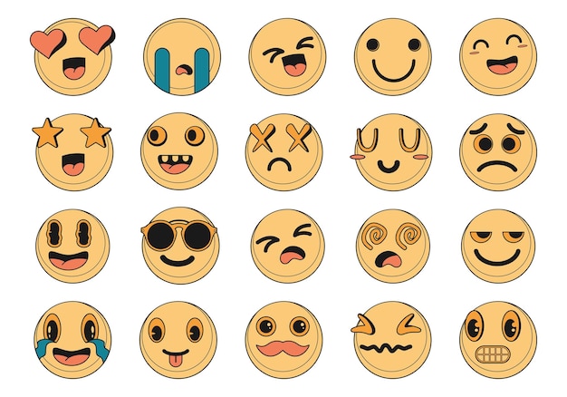 Emoticones Conjunto de elementos adhesivos de dibujos animados