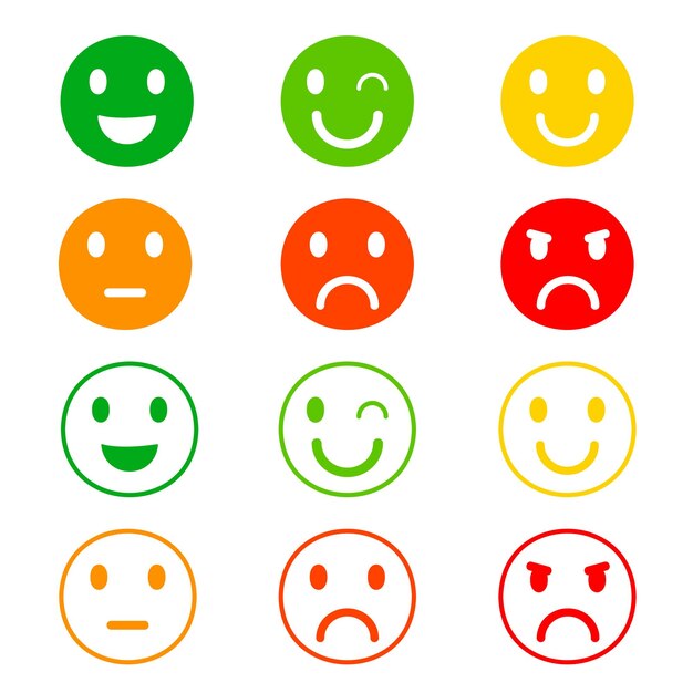 Emoticones conjuntos de iconos emoji caras colección emoji estilo plano feliz feliz sonrisa neutral triste