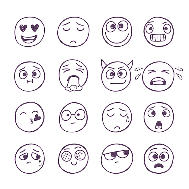 Emoticones dibujados a mano con diferentes emociones