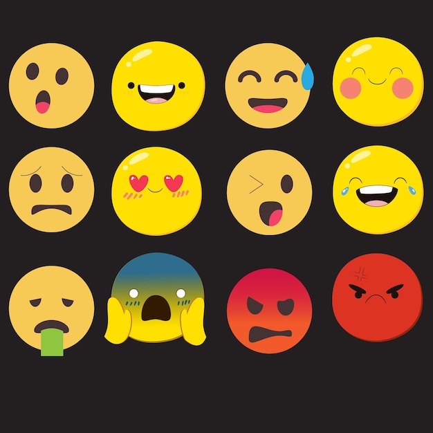 Emoticones gran colección de arte de línea y colores planos