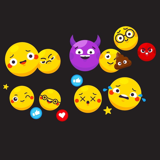 Emoticones gran colección de arte de línea y colores planos