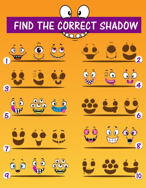 Emoticones de monstruos de juego de niños a juego con sombras