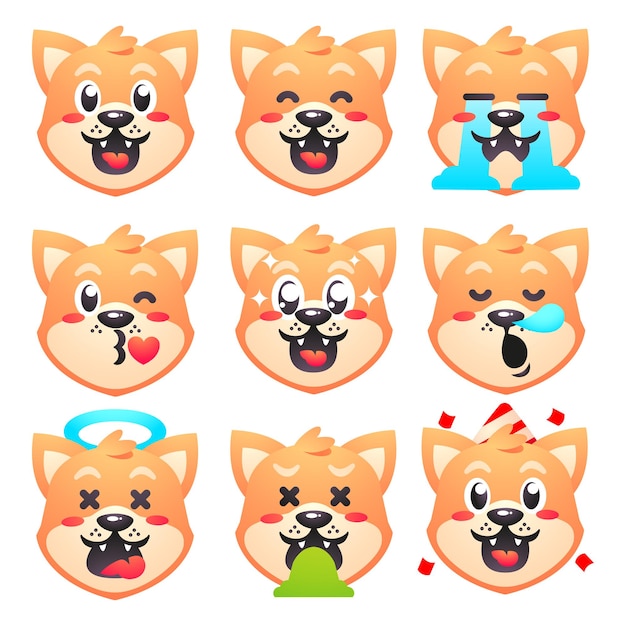 Vector emoticones de perros shiba inu