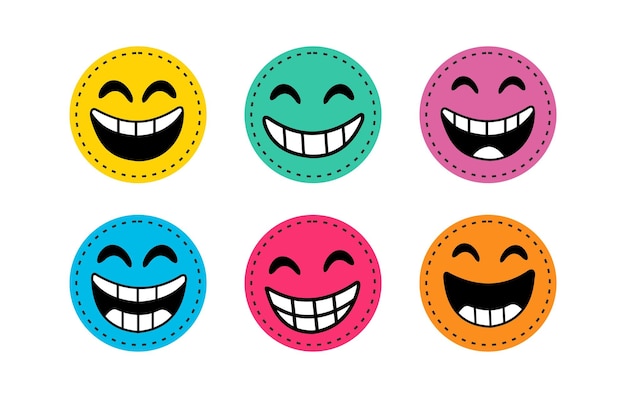 Emoticones de sonrisa de moda linda plana Colección de emoticonos de sonrisa linda pegatina