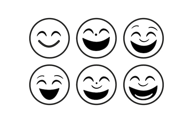 Emoticones de sonrisa de moda lindo plano Colección de emoticonos de sonrisa lindos en blanco y negro pegatina