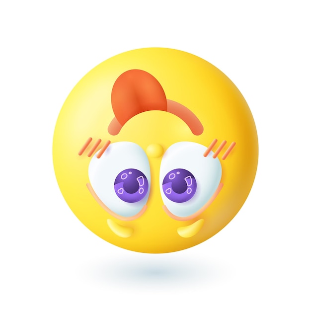 Emoticono al revés de estilo de dibujos animados en 3d sacando el icono de la lengua. cara amarilla feliz con rubor sonriendo y jugando trucos ilustración vectorial plana. emoción, expresión, redes sociales, concepto de alegría.