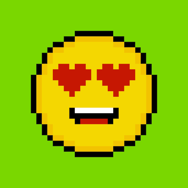 Emoticono amarillo en estilo pixel art.