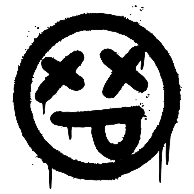 Emoticono de cara enferma de miedo de graffiti rociado aislado sobre fondo blanco. ilustración vectorial