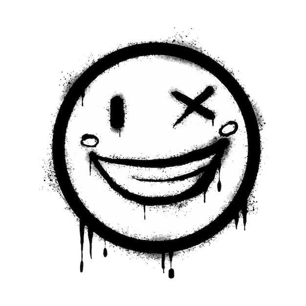 Emoticono de cara sonriente de graffiti pintado con aerosol aislado en la ilustración de vector de fondo blanco