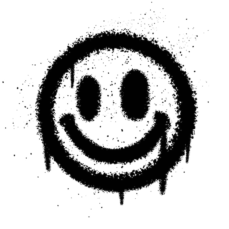 Vector emoticono de cara sonriente con pintura en aerosol de graffiti ilustración vectorial aislada
