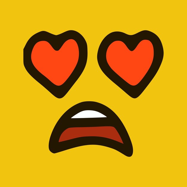 Emoticono de cara triste enamorado en estilo garabato fondo amarillo Vector Ilustración