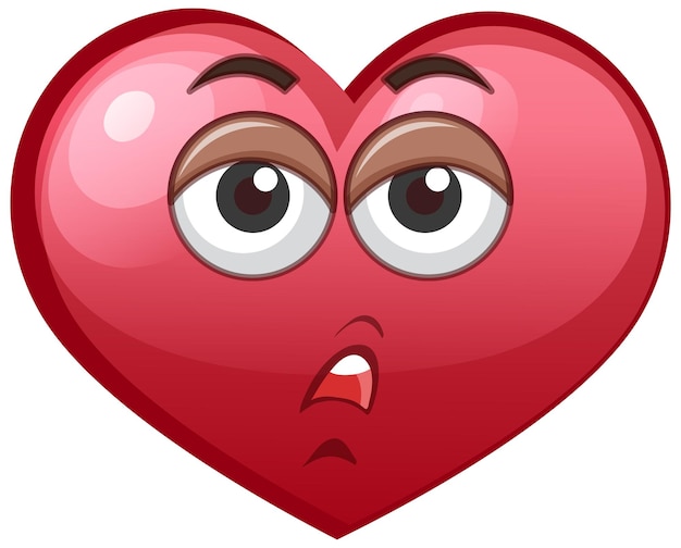 Vector emoticono de corazón cansado sobre fondo blanco.