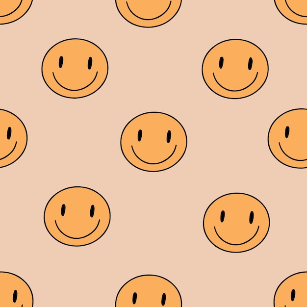 Emoticono dibujado a mano en negro y amarillo sonríe Patrón geométrico vectorial abstracto sin fisuras Diseño aleatorio Papel de regalo