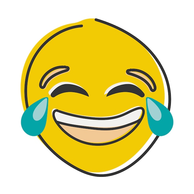 Emoticono de dibujo a mano de estilo plano con cara de Emoji sonriente riendo