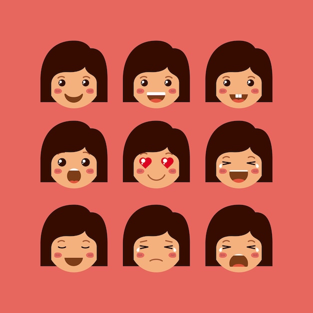 Emoticono de niñas conjunto de caracteres kawaii