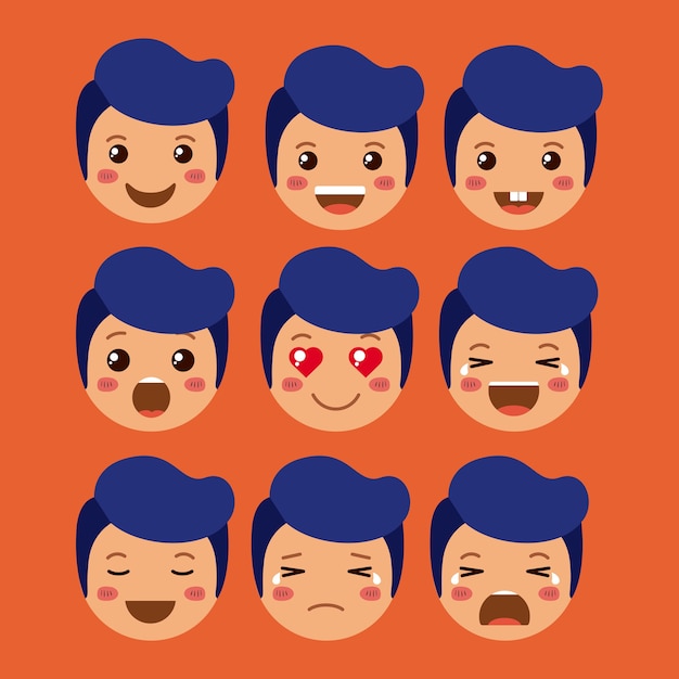 Vector el emoticono de los niños pequeños establece los personajes kawaii