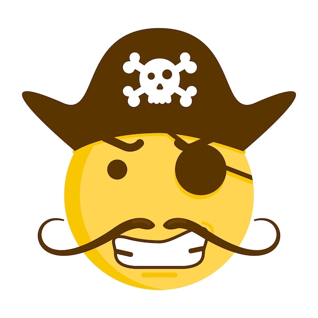 Emoticono pirata ilustración vectorial de un emoji enojado con bigote en un disfraz de pirata