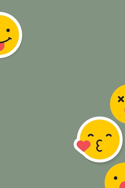 Emoticonos amarillos redondos aislados en vector de fondo verde