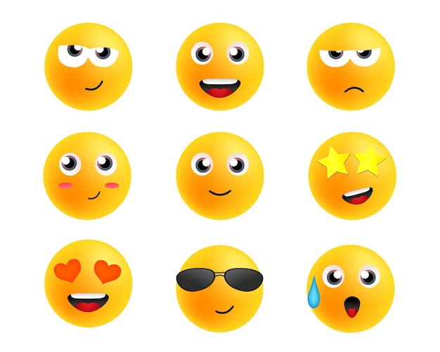 Emoticonos de dibujos animados lindo. iconos de sonrisas. conjunto de vector de emoji