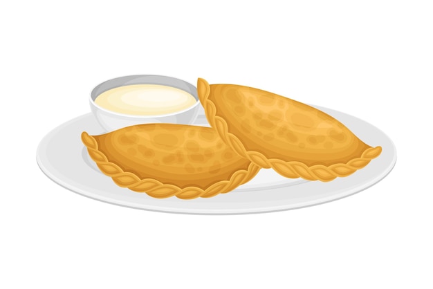 Empanada o pastel con relleno como plato de la cocina española servido en el plato Ilustración vectorial